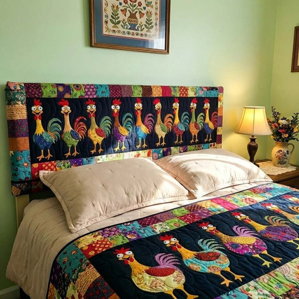 Hummingbird Grace quilted 3-piece bedding set on a made bed with two matching pillow shams