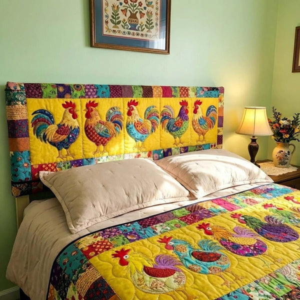 Hummingbird Grace quilted 3-piece bedding set on a made bed with two matching pillow shams