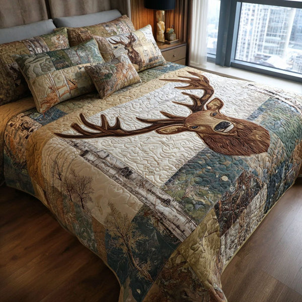 Hunters Mark quilted 3-piece bedding set on a made bed with two matching pillow shams