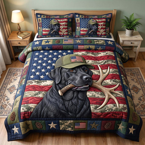 Hunting Lab quilted 3-piece bedding set on a made bed with two matching pillow shams