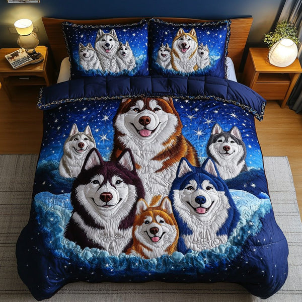 Husky Horizon quilted 3-piece bedding set on a made bed with two matching pillow shams