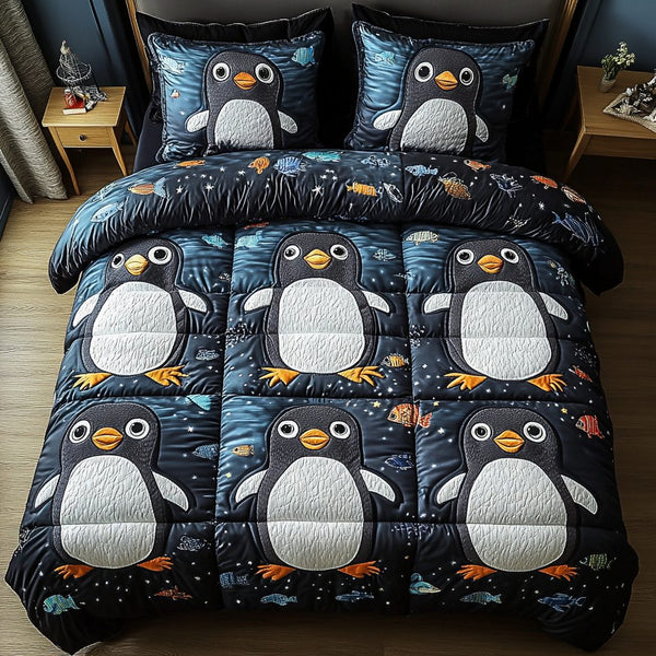 Ice Cap Companions quilted 3-piece bedding set on a made bed with two matching pillow shams
