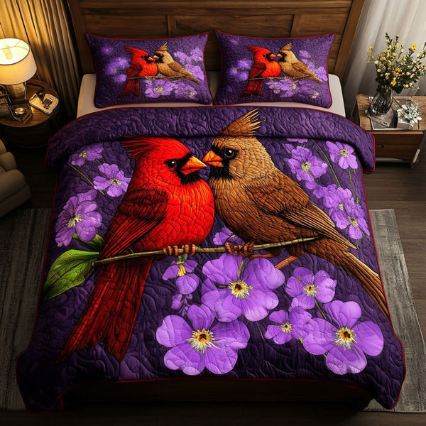 Illinois Cardinal quilted 3-piece bedding set on a made bed with two matching pillow shams