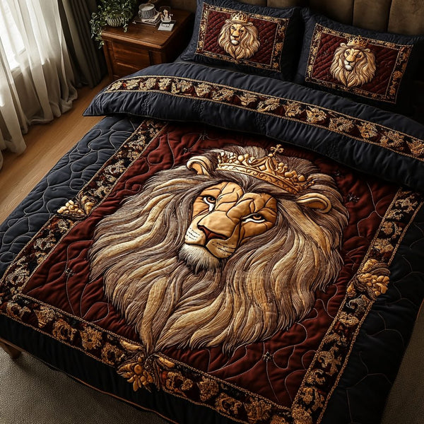 Imperial Strength quilted 3-piece bedding set on a made bed with two matching pillow shams