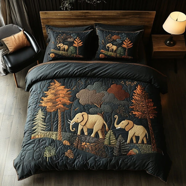 Imperial Walk quilted 3-piece bedding set on a made bed with two matching pillow shams