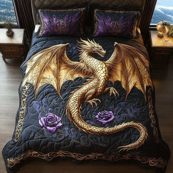 Infernal Wing quilted 3-piece bedding set on a made bed with two matching pillow shams