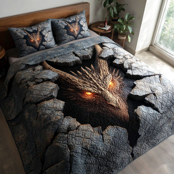 Inferno Breaker quilted 3-piece bedding set on a made bed with two matching pillow shams