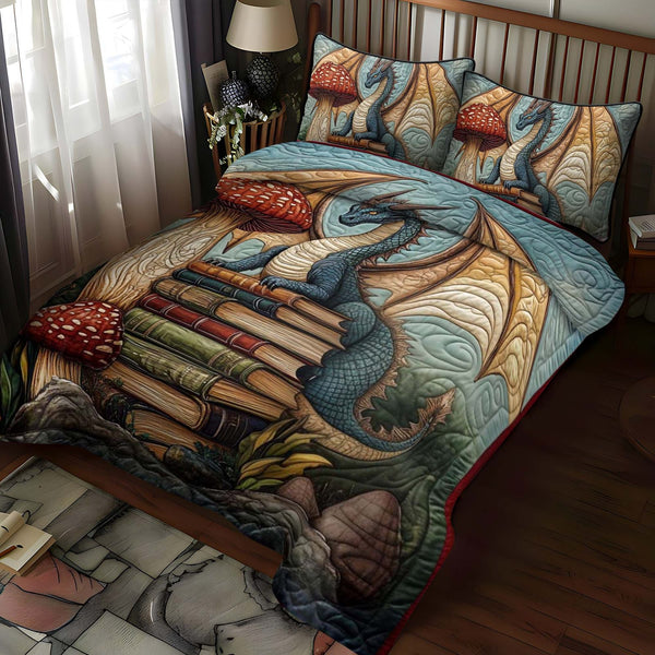 Inferno Roar quilted 3-piece bedding set on a made bed with two matching pillow shams
