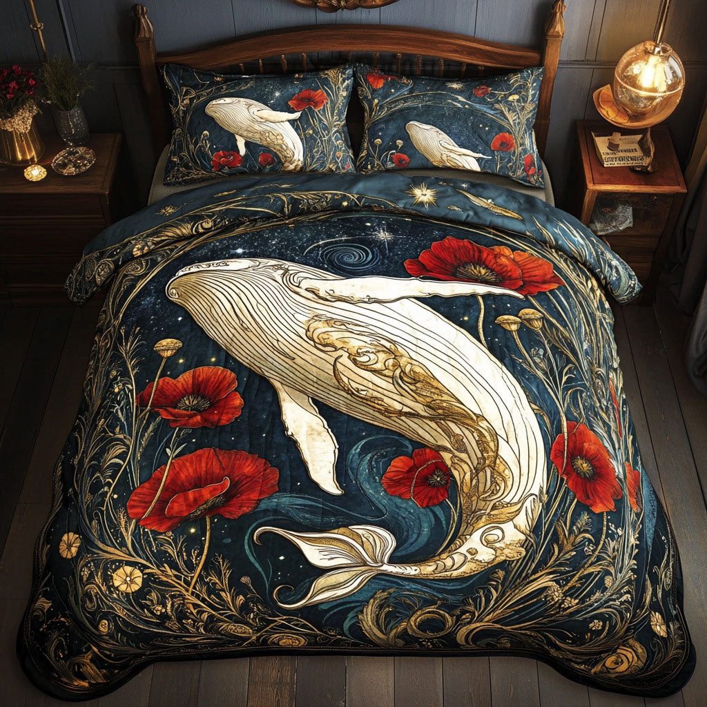 Infinity Glow quilted 3-piece bedding set on a made bed with two matching pillow shams