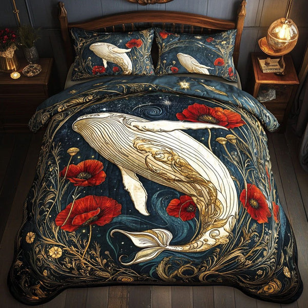 Infinity Glow quilted 3-piece bedding set on a made bed with two matching pillow shams