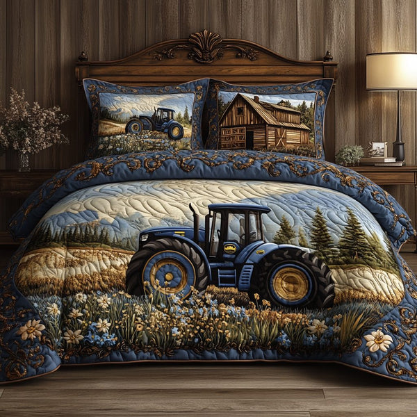 Into the Fields quilted 3-piece bedding set on a made bed with two matching pillow shams