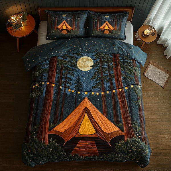 Into the Wild quilted 3-piece bedding set on a made bed with two matching pillow shams