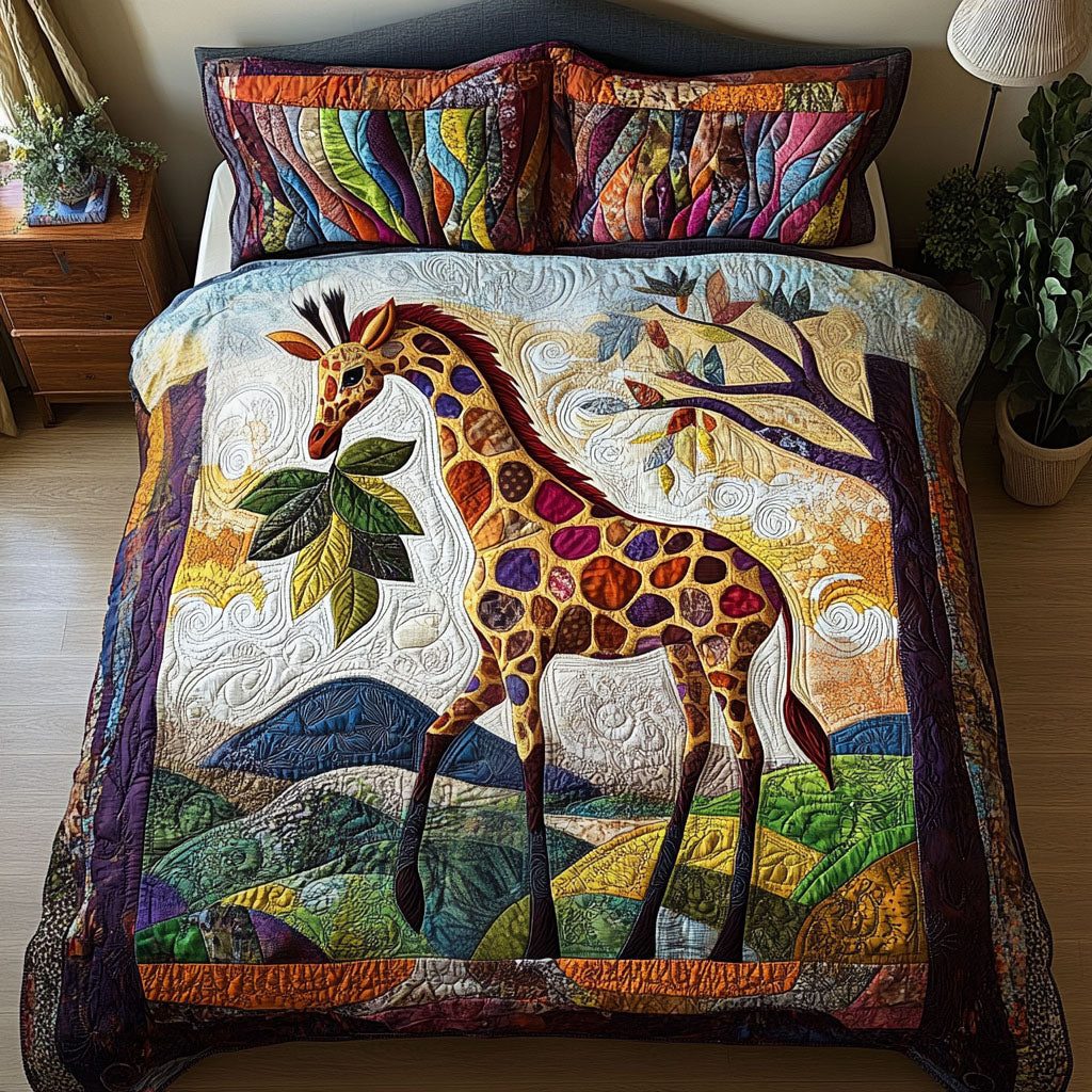 Into the Wild quilted 3-piece bedding set on a made bed with two matching pillow shams