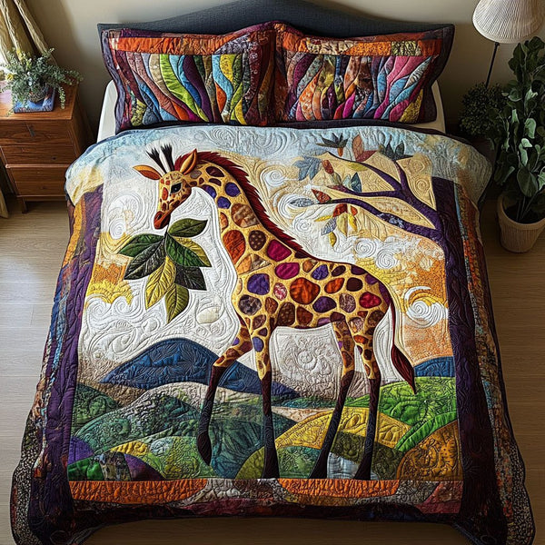 Into the Wild quilted 3-piece bedding set on a made bed with two matching pillow shams