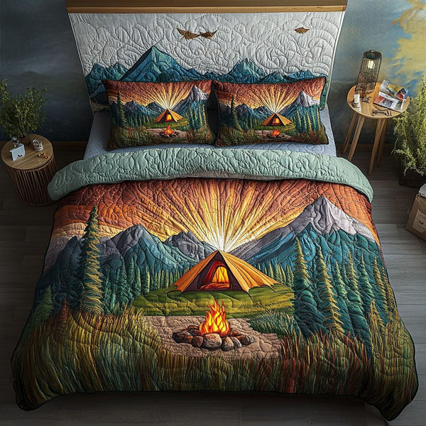 Into the Wild quilted 3-piece bedding set on a made bed with two matching pillow shams