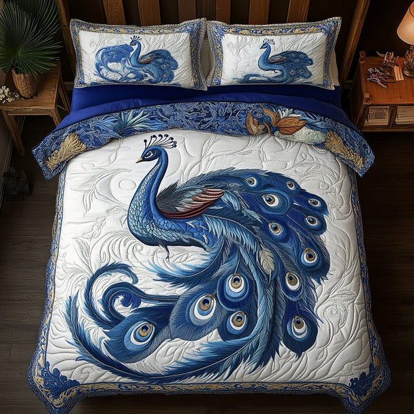 Iridescent Charm quilted 3-piece bedding set on a made bed with two matching pillow shams