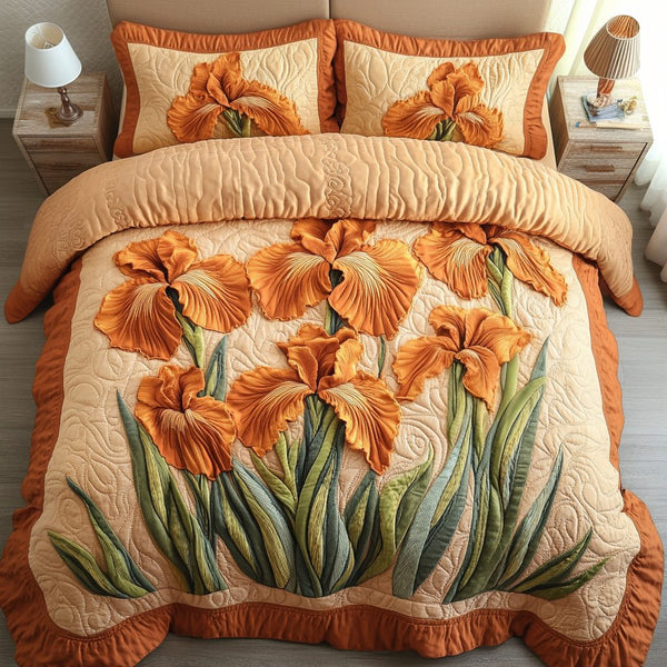 Iris Charm quilted 3-piece bedding set on a made bed with two matching pillow shams