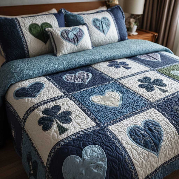 Irish Blessings quilted 3-piece bedding set on a made bed with two matching pillow shams