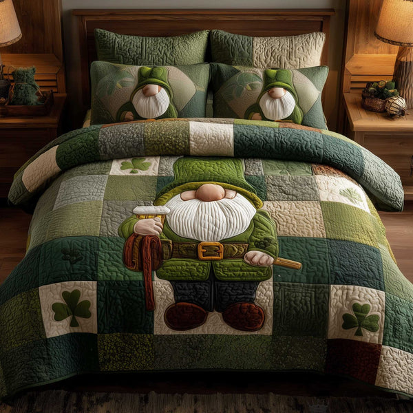 Irish Blessings quilted 3-piece bedding set on a made bed with two matching pillow shams