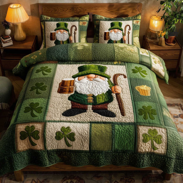 Irish Blessings quilted 3-piece bedding set on a made bed with two matching pillow shams