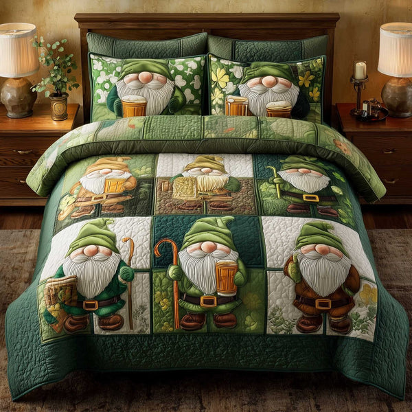 Irish Blessings quilted 3-piece bedding set on a made bed with two matching pillow shams
