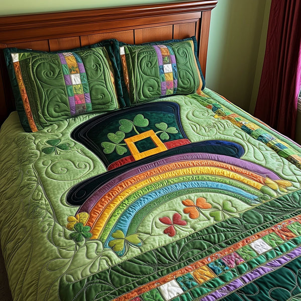 Irish Delight quilted 3-piece bedding set on a made bed with two matching pillow shams