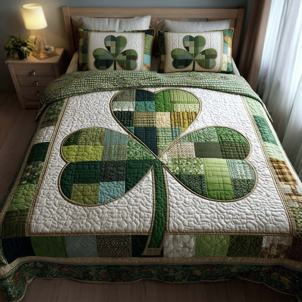 Irish Fortune quilted 3-piece bedding set on a made bed with two matching pillow shams