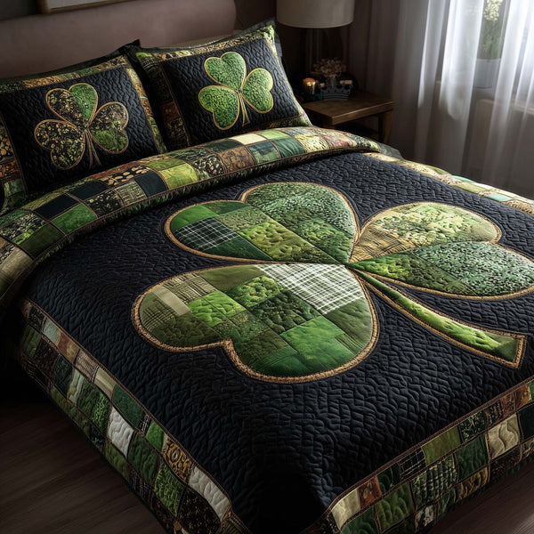 Irish Fortune quilted 3-piece bedding set on a made bed with two matching pillow shams