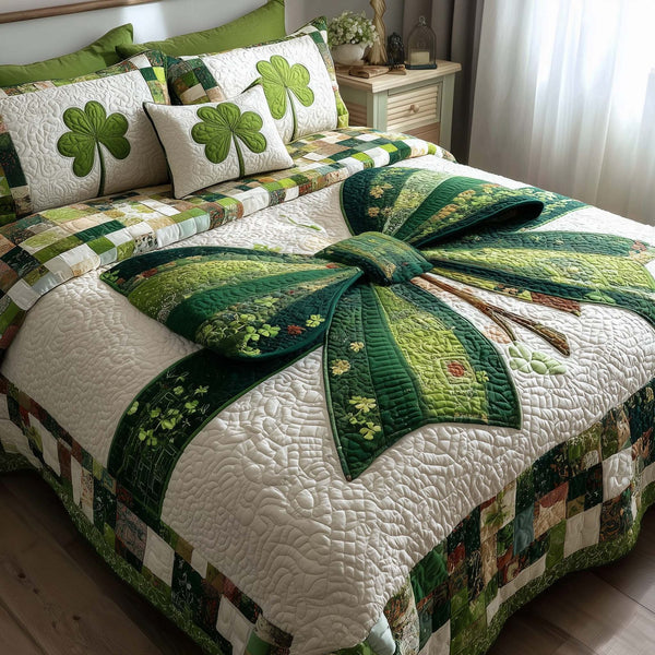 Irish Fortune quilted 3-piece bedding set on a made bed with two matching pillow shams