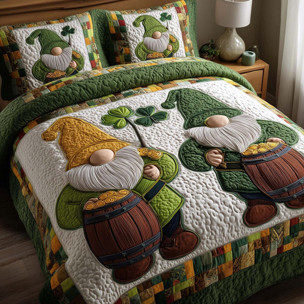 Irish Fortune quilted 3-piece bedding set on a made bed with two matching pillow shams