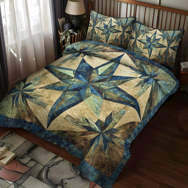 Irish Pride Star quilted 3-piece bedding set on a made bed with two matching pillow shams