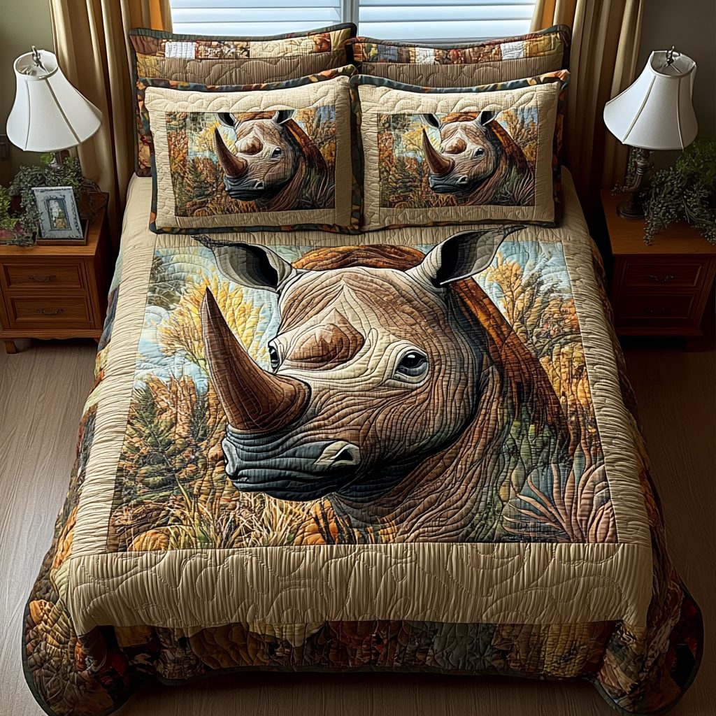 Iron Horn quilted 3-piece bedding set on a made bed with two matching pillow shams
