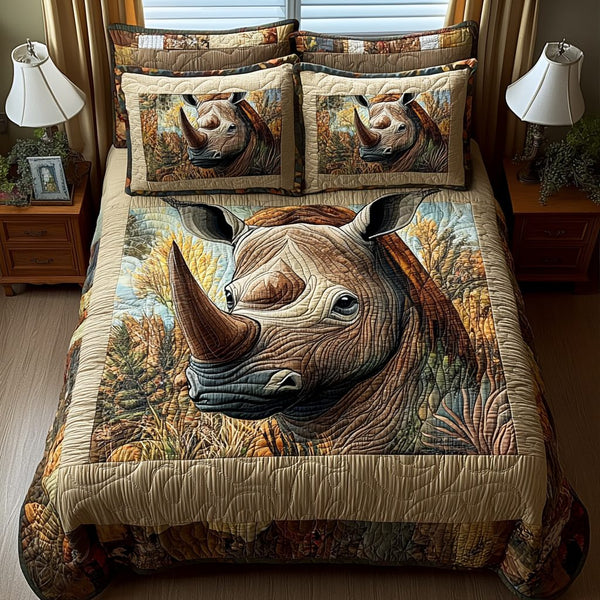 Iron Horn quilted 3-piece bedding set on a made bed with two matching pillow shams