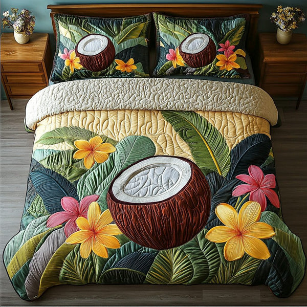 Island Breeze quilted 3-piece bedding set on a made bed in a light coastal bedroom