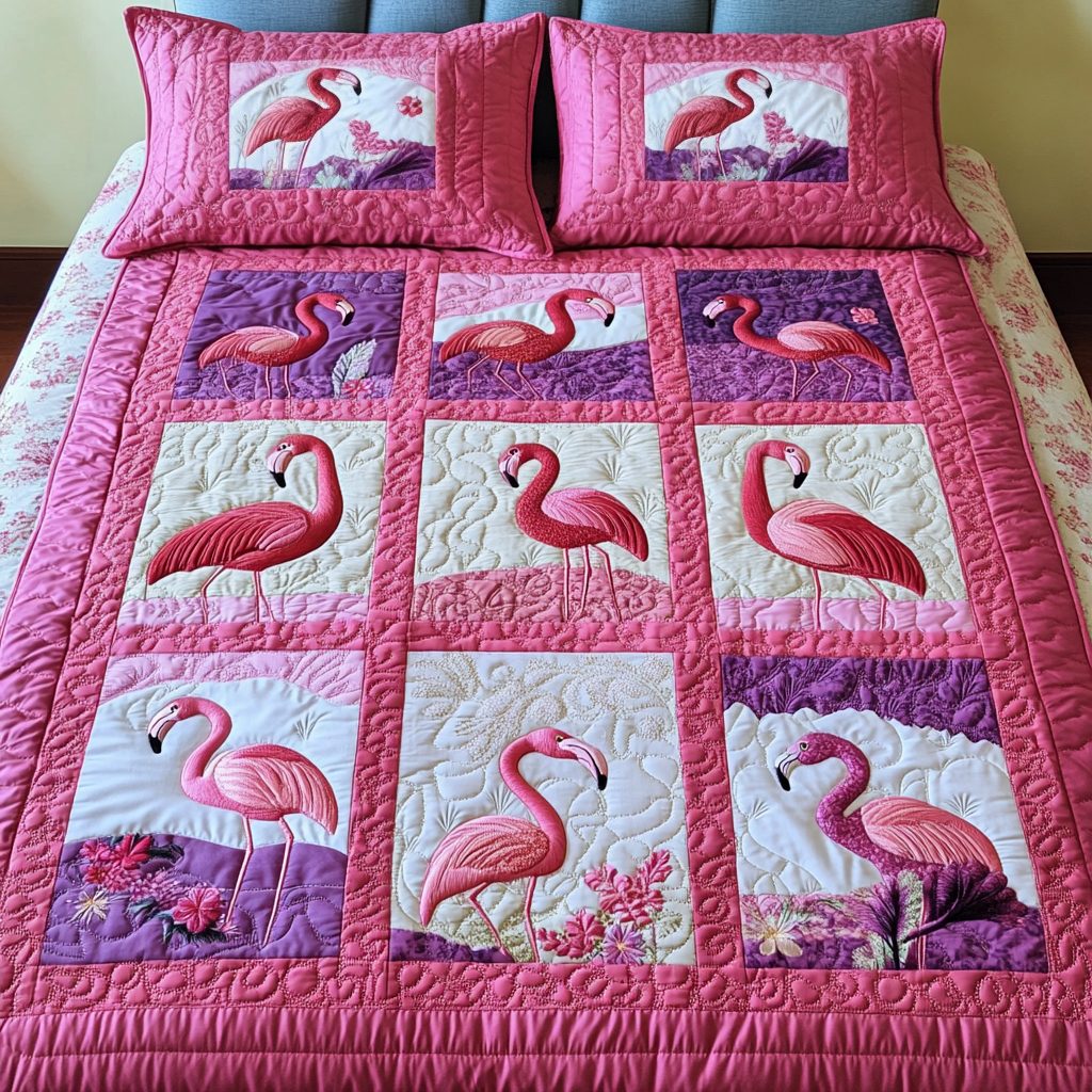 Island Elegance quilted 3-piece bedding set on a made bed in a light coastal bedroom