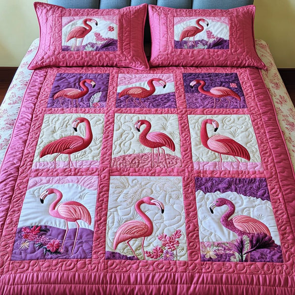 Island Elegance quilted 3-piece bedding set on a made bed in a light coastal bedroom