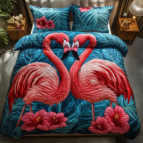 Island Flair quilted 3-piece bedding set on a made bed in a light coastal bedroom