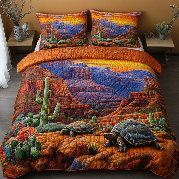 Island Glide quilted 3-piece bedding set on a made bed in a light coastal bedroom