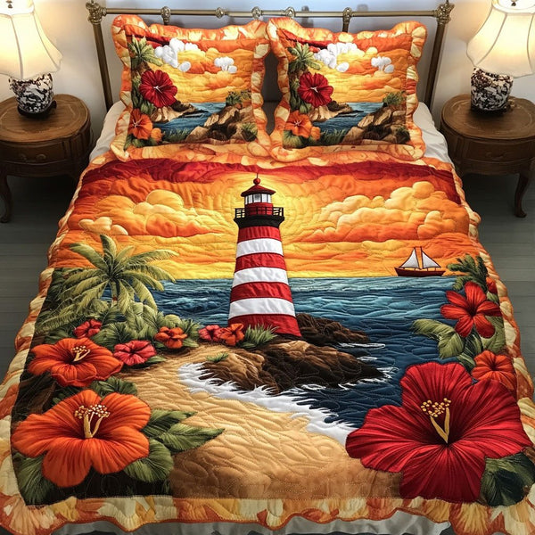 Island Keeper quilted 3-piece bedding set on a made bed in a light coastal bedroom