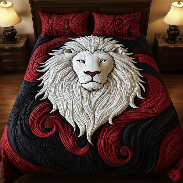 Ivory Acres quilted 3-piece bedding set on a made bed with two matching pillow shams