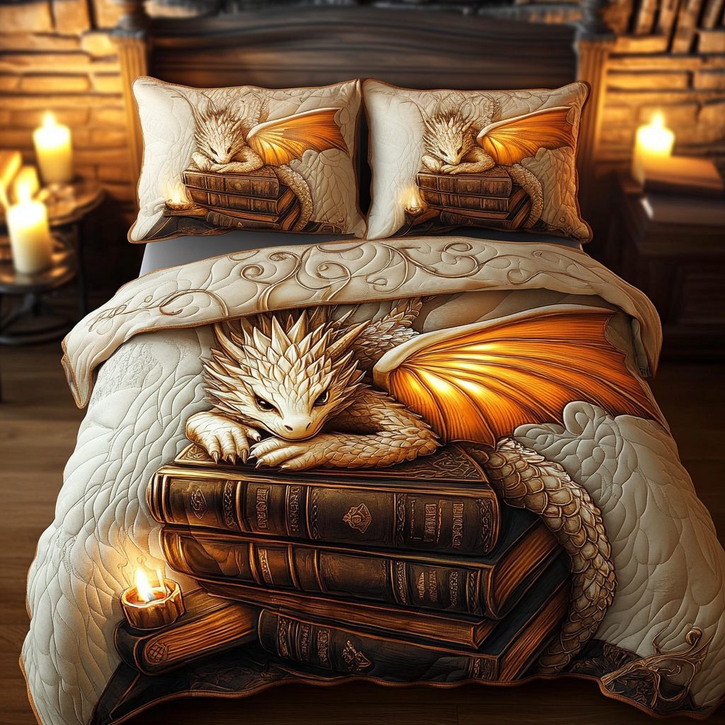 Ivory Sentinel quilted 3-piece bedding set on a made bed with two matching pillow shams