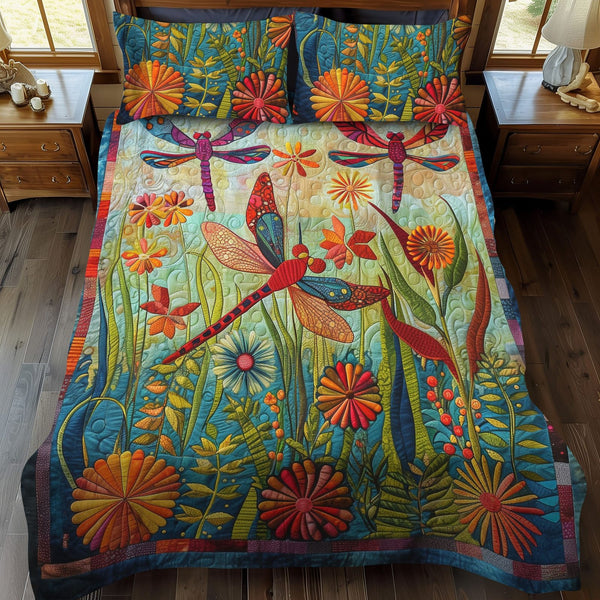 Jade Glider quilted 3-piece bedding set on a made bed with two matching pillow shams