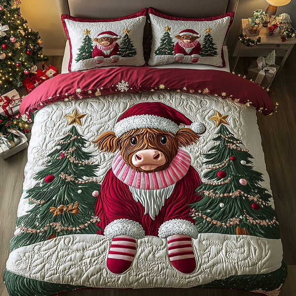 Jolly Cow quilted 3-piece bedding set on a made bed with two matching pillow shams