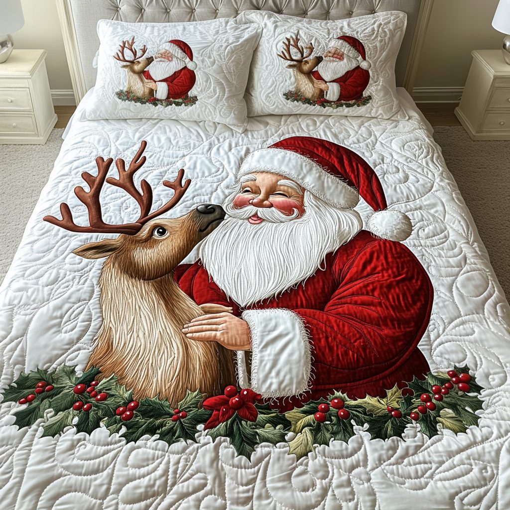 Jolly Duo quilted 3-piece bedding set on a made bed with two matching pillow shams