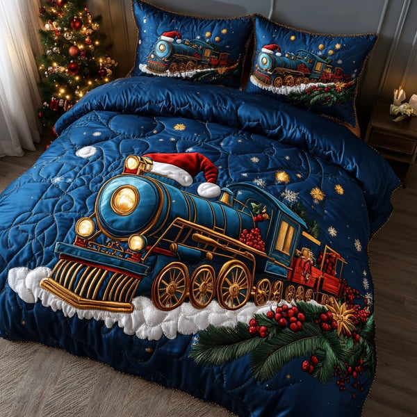 Jolly Express quilted 3-piece bedding set on a made bed with two matching pillow shams