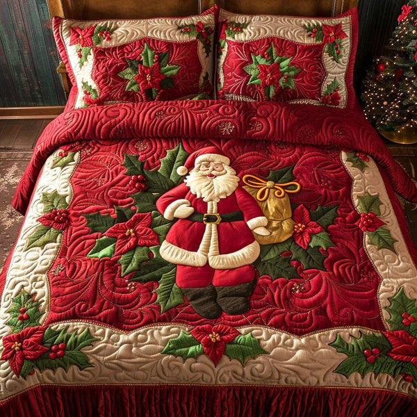 Jolly Gift quilted 3-piece bedding set on a made bed with two matching pillow shams