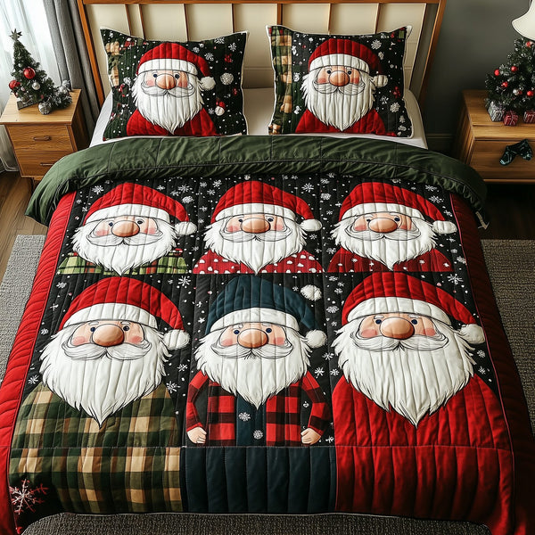 Jolly Gnomes quilted 3-piece bedding set on a made bed with two matching pillow shams