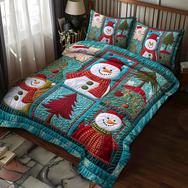 Jolly Holly Nights quilted 3-piece bedding set on a made bed with two matching pillow shams