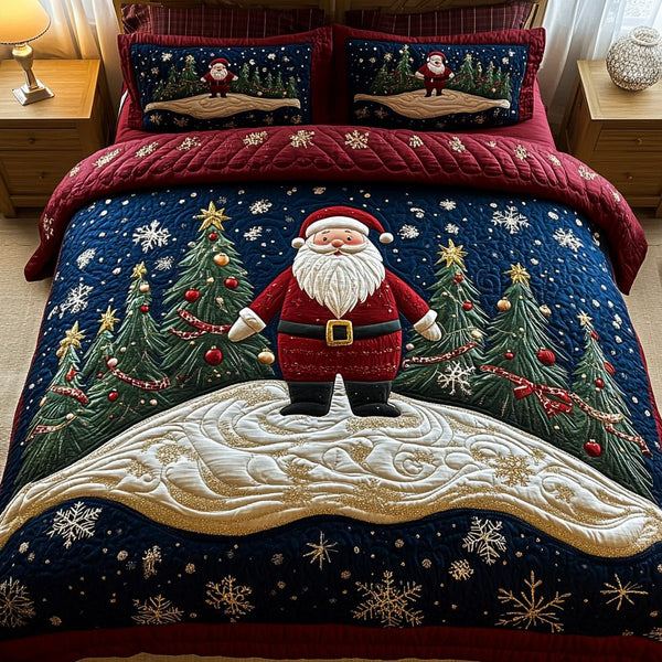 Jolly Nights quilted 3-piece bedding set on a made bed with two matching pillow shams