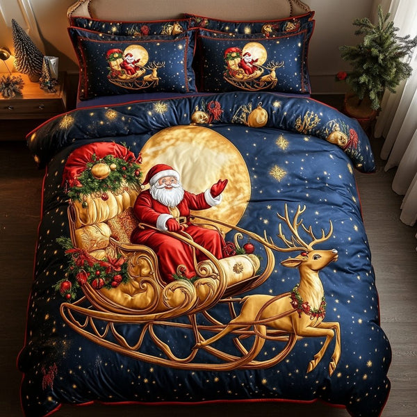 Jolly Saint Nick quilted 3-piece bedding set on a made bed with two matching pillow shams